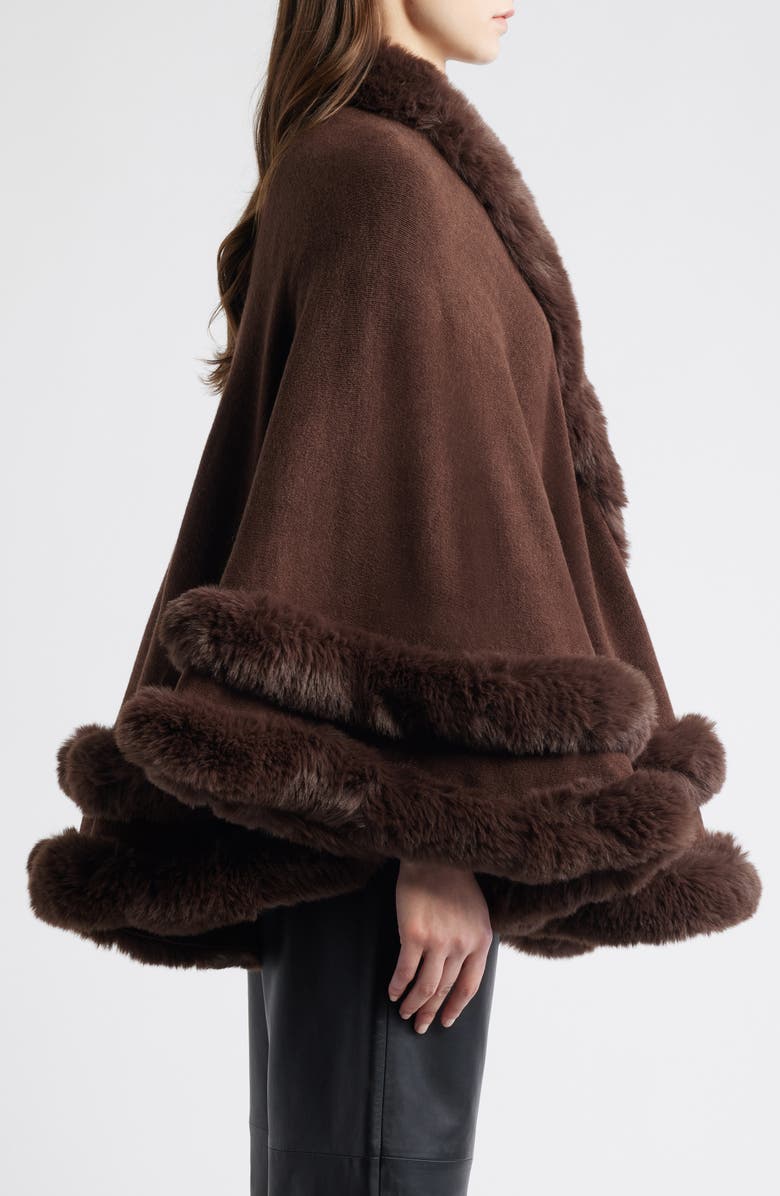 La Fiorentina Faux Fur Trim Ruana, Alternate, color, Chocolate