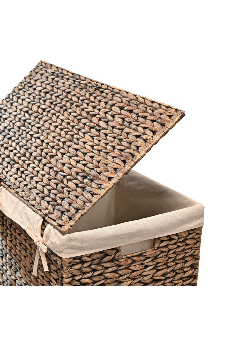 Sawyer Classic Farmhouse Hand-Woven Hyacinth 2-Section Collapsible Laundry Hamper with Washable Liner, Handles, and Lid, Alternate, color, Brown