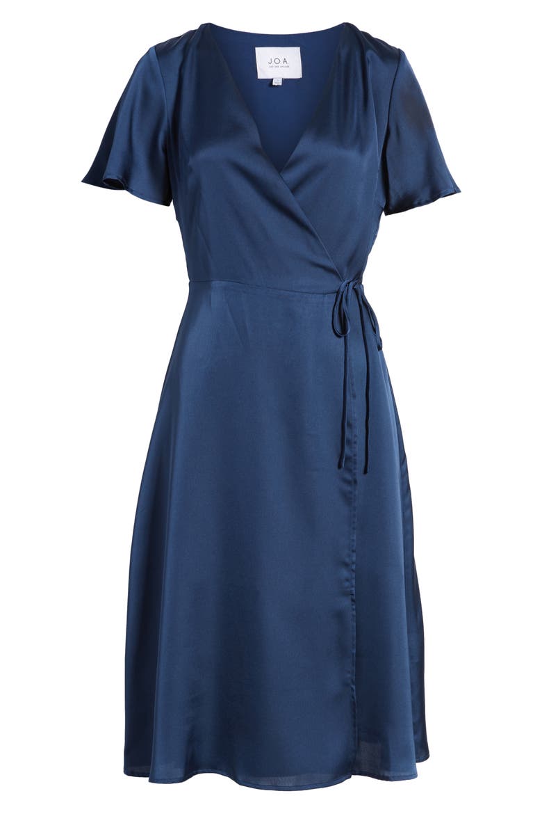 Satin Wrap Dress, Alternate, color, NAVY