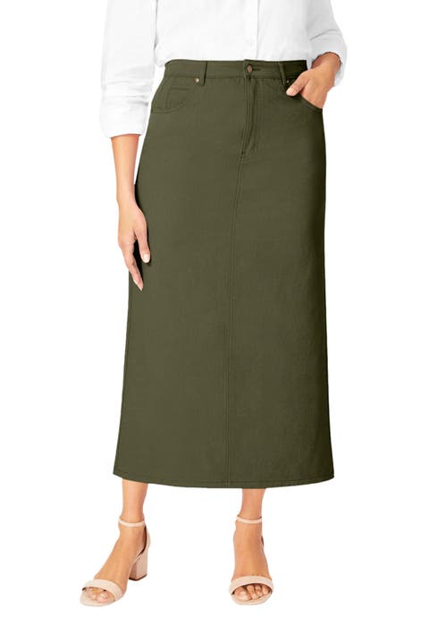 Classic Cotton Denim Midi Skirt (Plus)