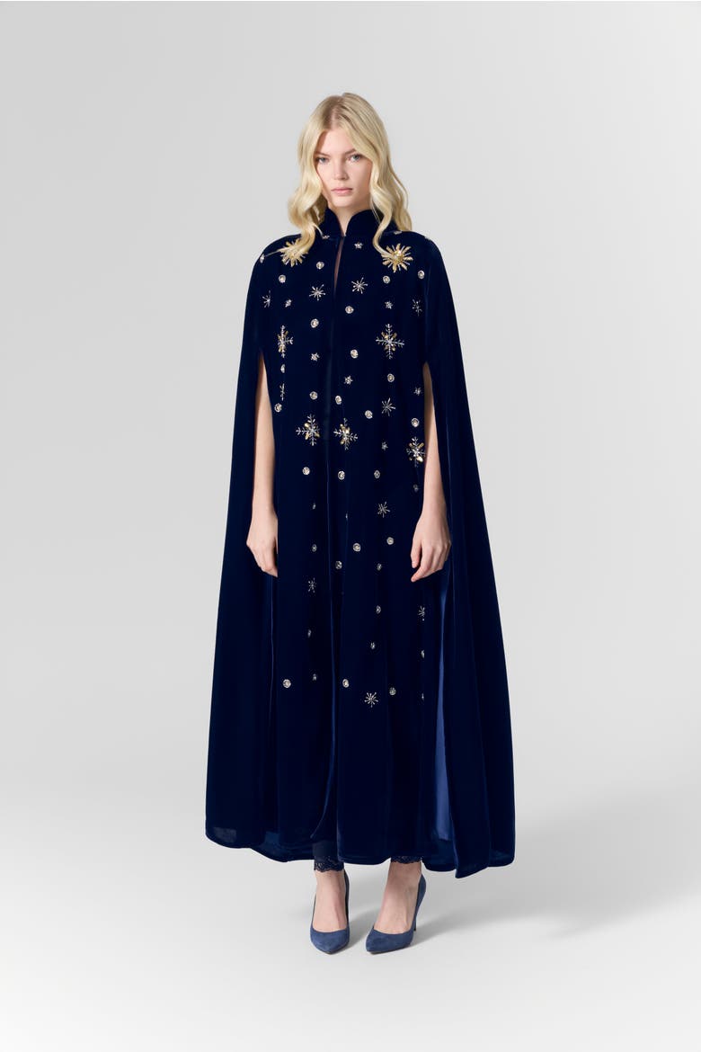 Luna Velvet Embellished Cape, Alternate, color, Navy