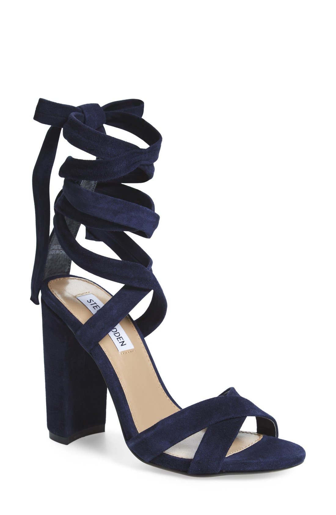 'Christey' Wraparound Ankle Tie Sandal, Main, color, NAVY SUEDE