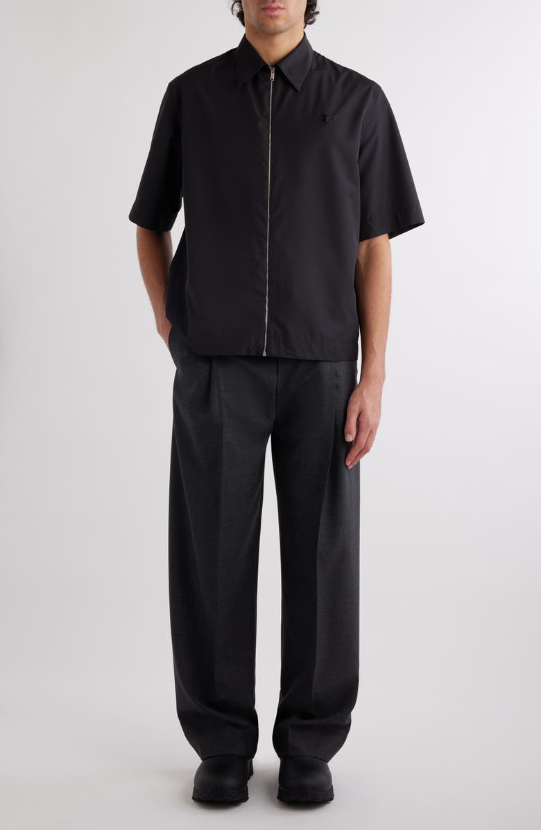 Givenchy Short Sleeve Zip-Up Shirt, Alternate, color, Black