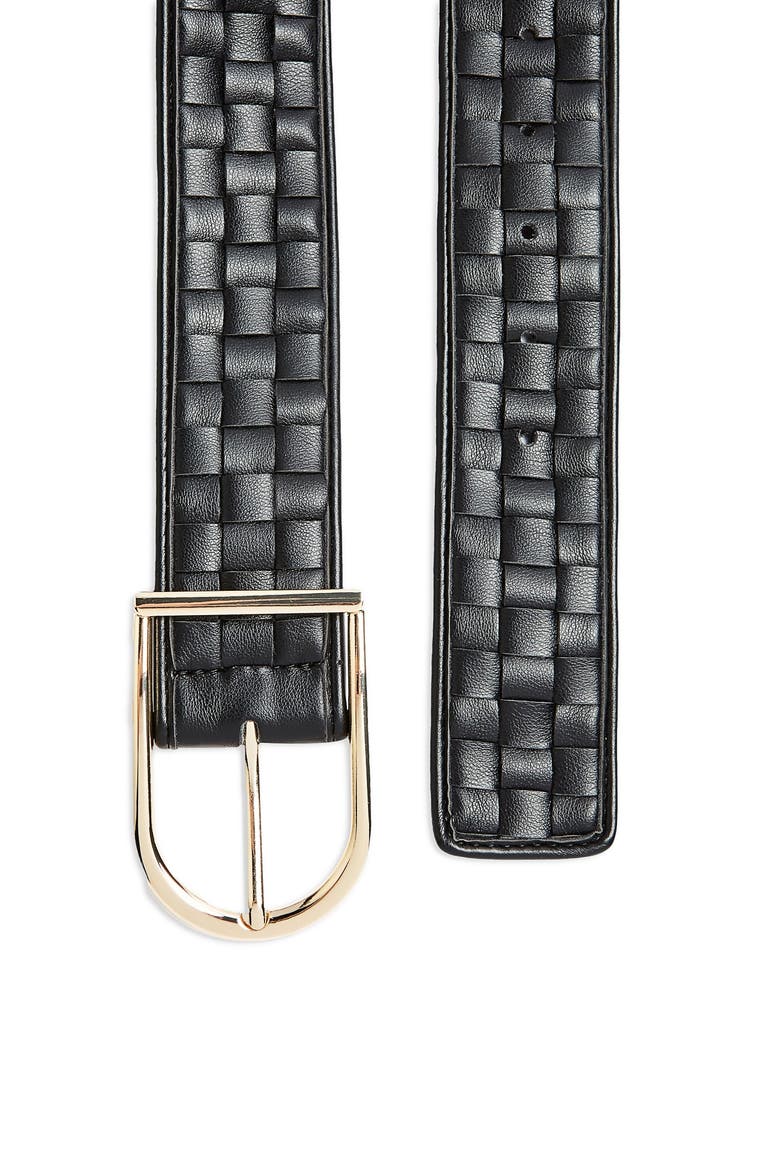 Woven Faux Leather Belt, Alternate, color, BLACK