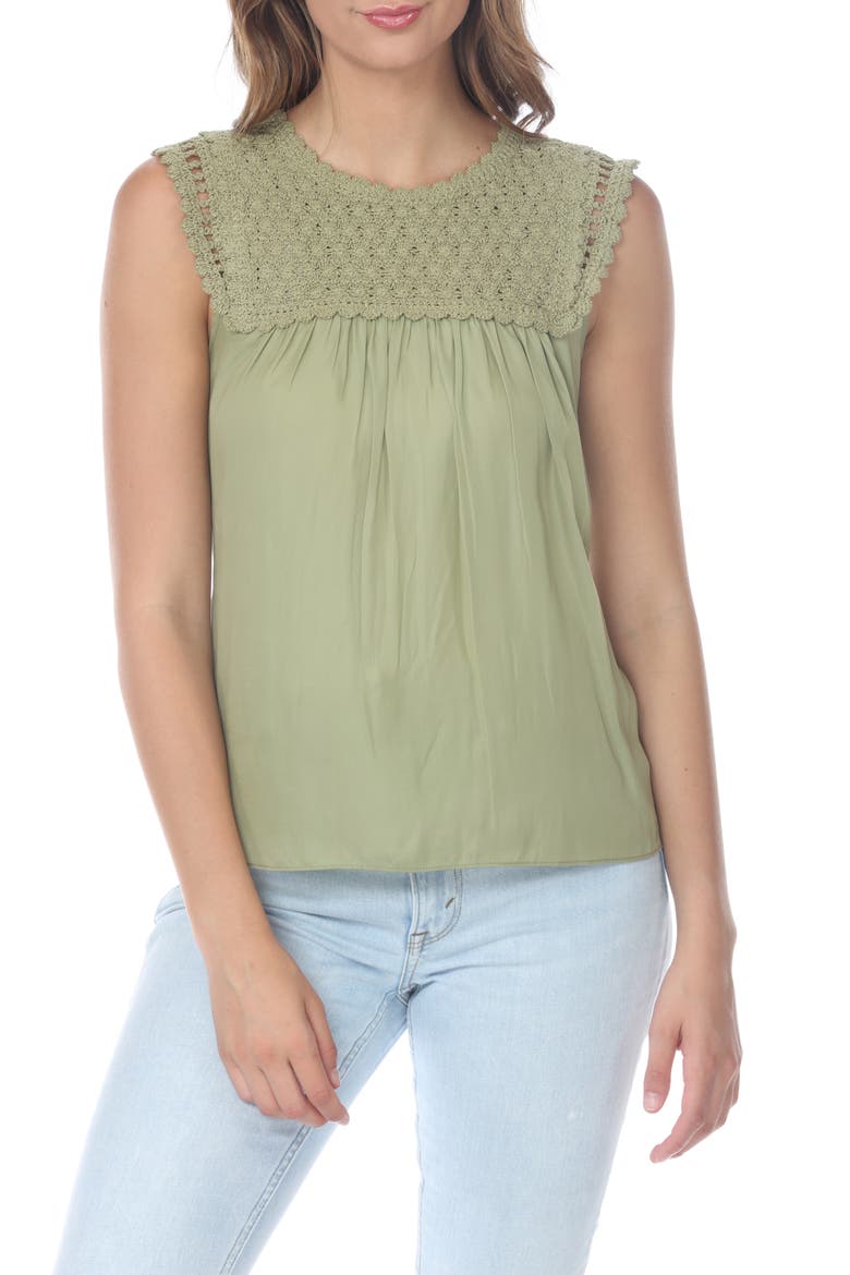Lacey Knit Yoke Mixed Media Tank, Main, color, OLIVE