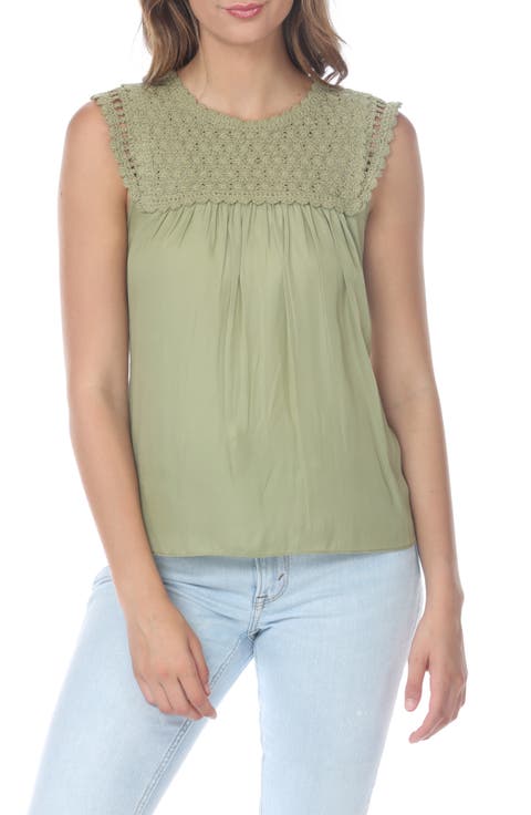 Lacey Knit Yoke Mixed Media Tank