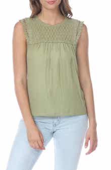 RAIN AND ROSE Lacey Knit Yoke Mixed Media Tank