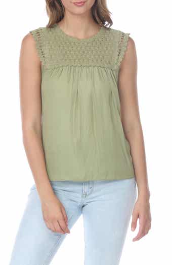 RAIN AND ROSE Lacey Knit Yoke Mixed Media Tank