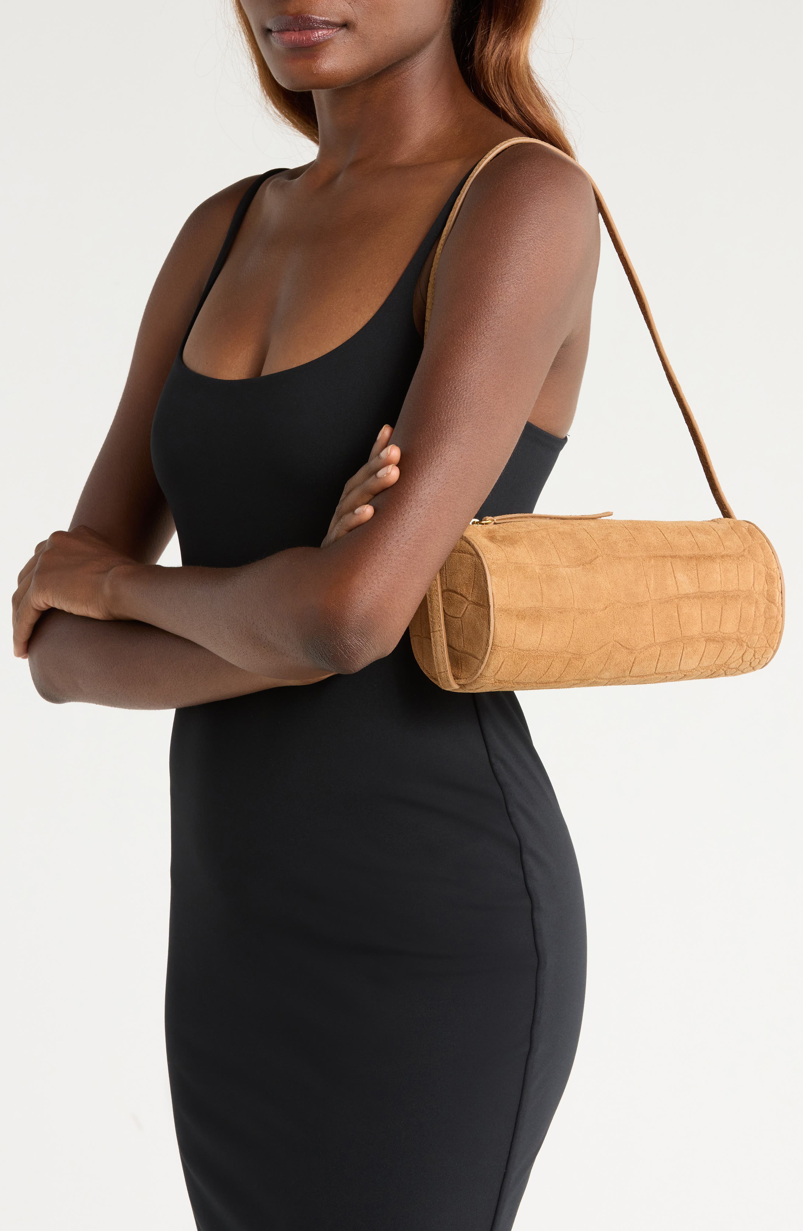 Simona Cylinder Shoulder Bag, Alternate, color, SIENNA EMBOSSED SUEDE