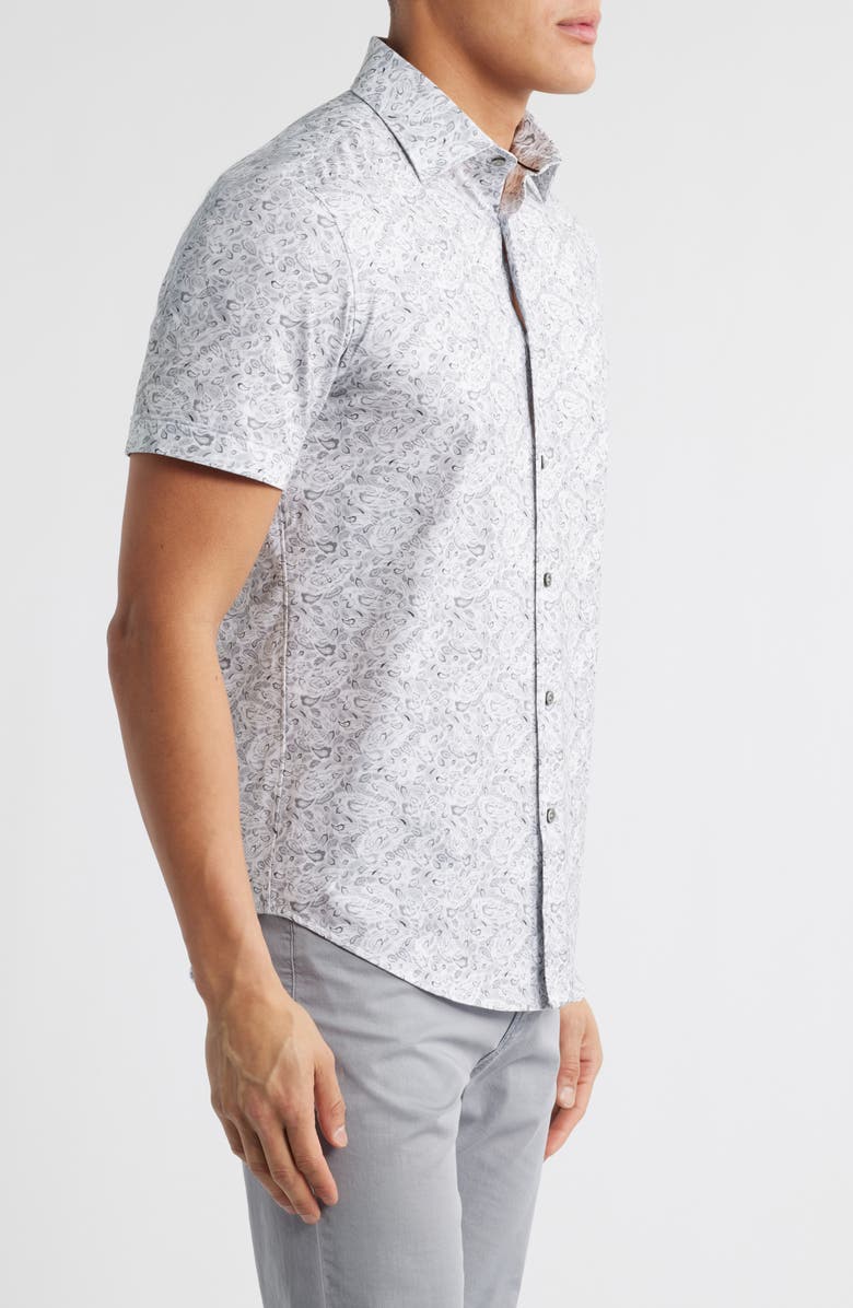 Bugatchi Miles OoohCotton<sup>®</sup> Abstract Print Short Sleeve Button-Up Shirt, Alternate, color, Platinum