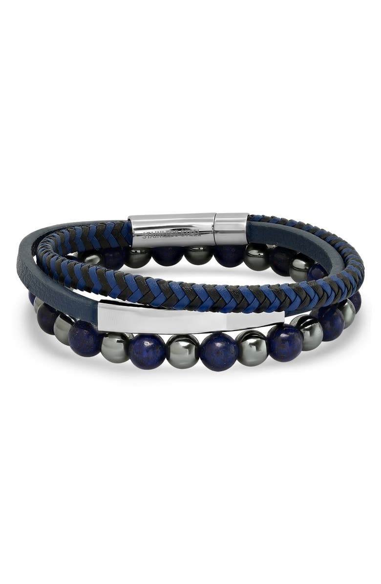 HMY JEWELRY Men's Set of 2 Bracelets, Main, color, Silver/ Grey/ Blue/ Black