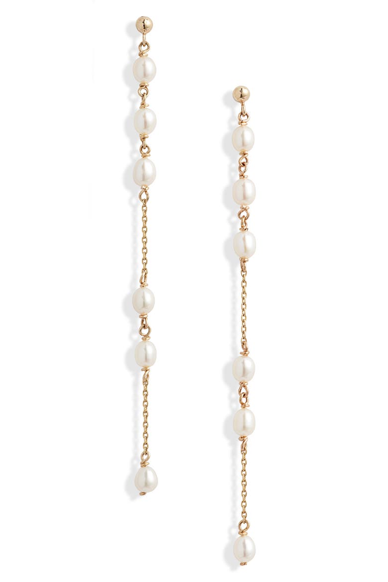 14K Gold & Cultured Pearl Drop Earrings, Main, color, YELLOW GOLD