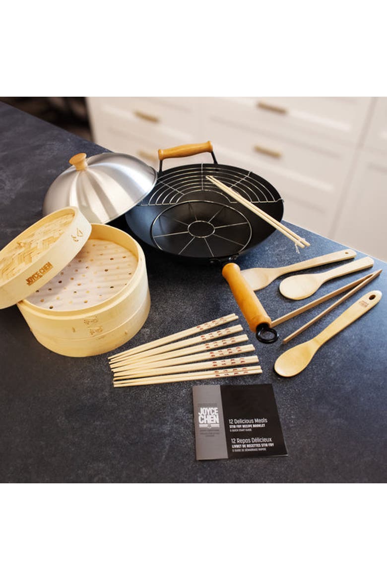 Professional Series Nonstick 14" Wok Bundle, 13 piece, Alternate, color, Bamboo/Carbon Steel