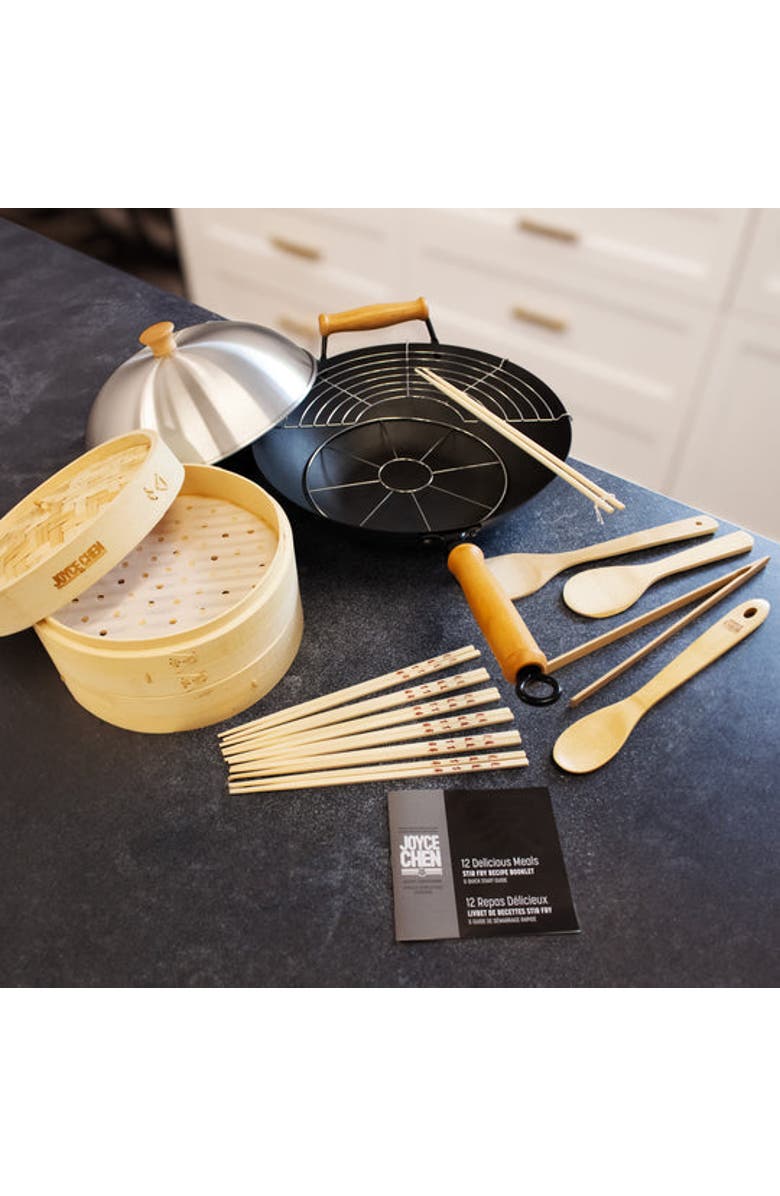 JOYCE CHEN Professional Series Nonstick 14" Wok Bundle, 13 piece, Alternate, color, Bamboo/Carbon Steel