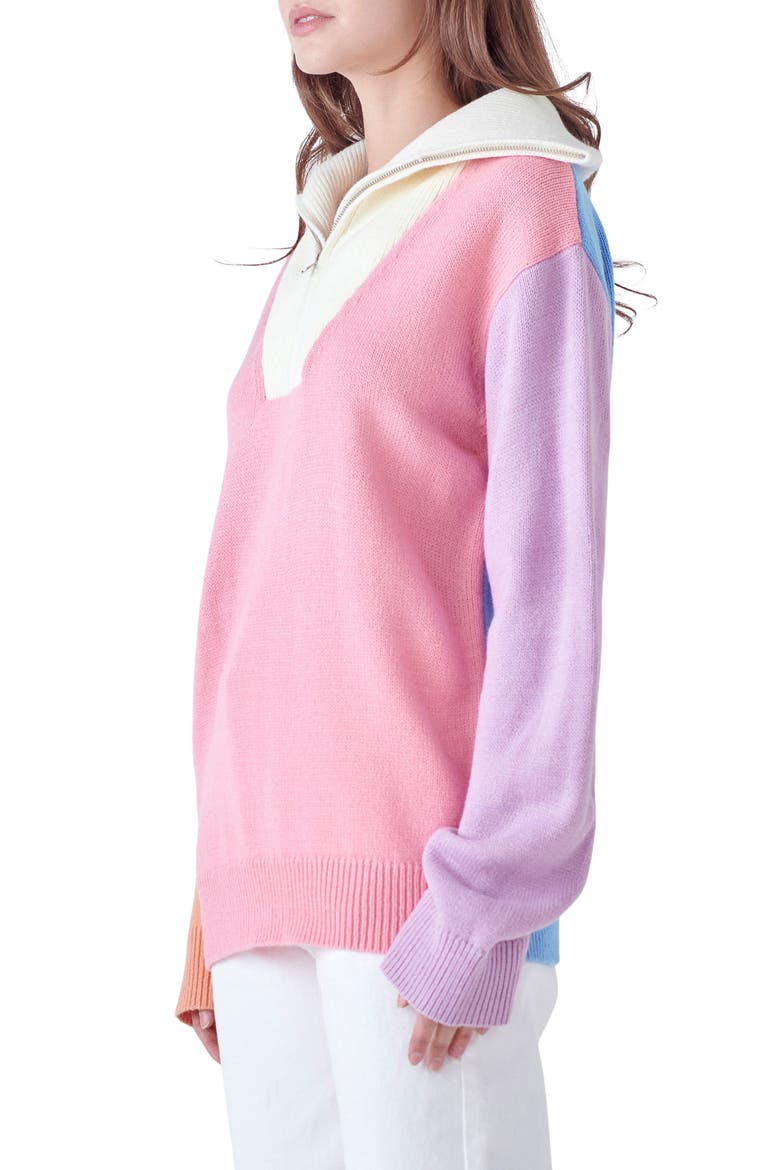 Colorblock Half Zip Sweater, Alternate, color, PINK MULTI