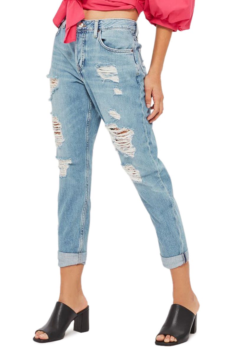 Topshop Moto Hayden Super Ripped Boyfriend Jeans, Main, color, 