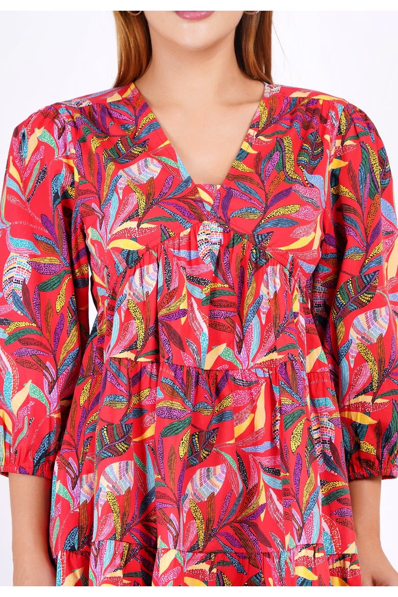 Zariah Empire Waist Mini Dress, Alternate, color, Palm Foliage Poppy Red