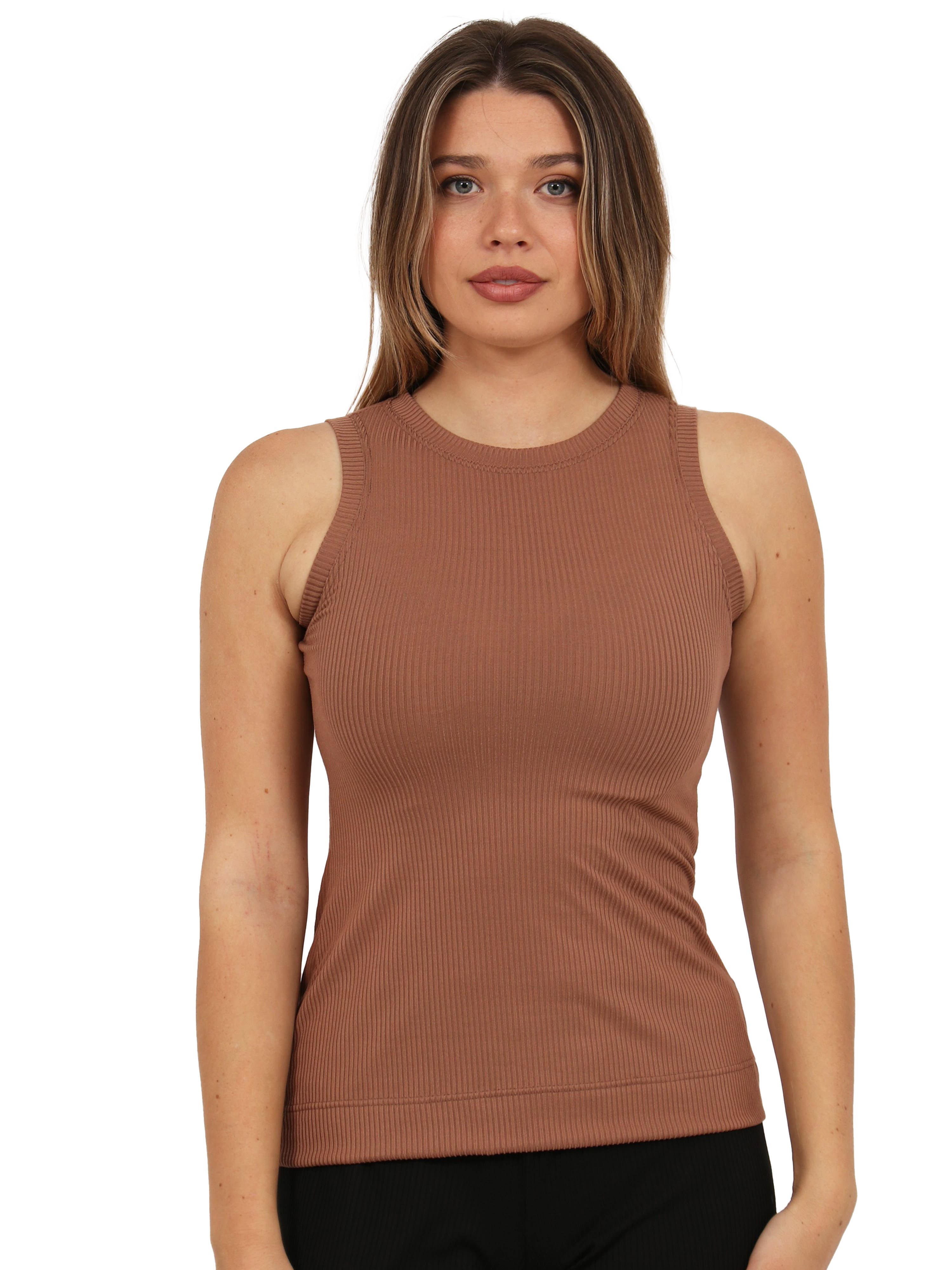 Womens Basic Ribbed Knit Round Neck Sleeveless Tank Top - image 3