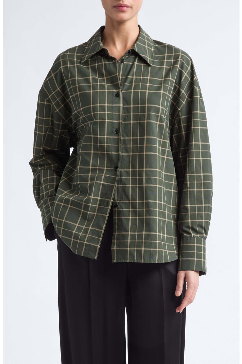 Boxy Long Sleeve Button Down Shirt, Main, color, PINE/ POPCORN