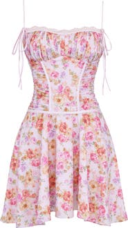 HOUSE OF CB Alejandra Floral Bustier Georgette Dress
