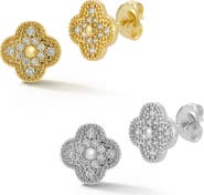 GLAZE JEWELRY Set of 2 Two-Tone Cubic Zirconia Clover Stud Earrings