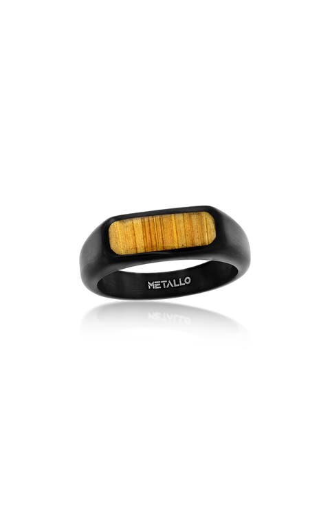 Men's Wood Inlay Signet Ring