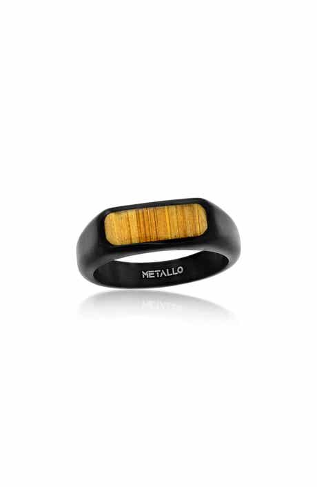 Metallo Men's Wood Inlay Signet Ring