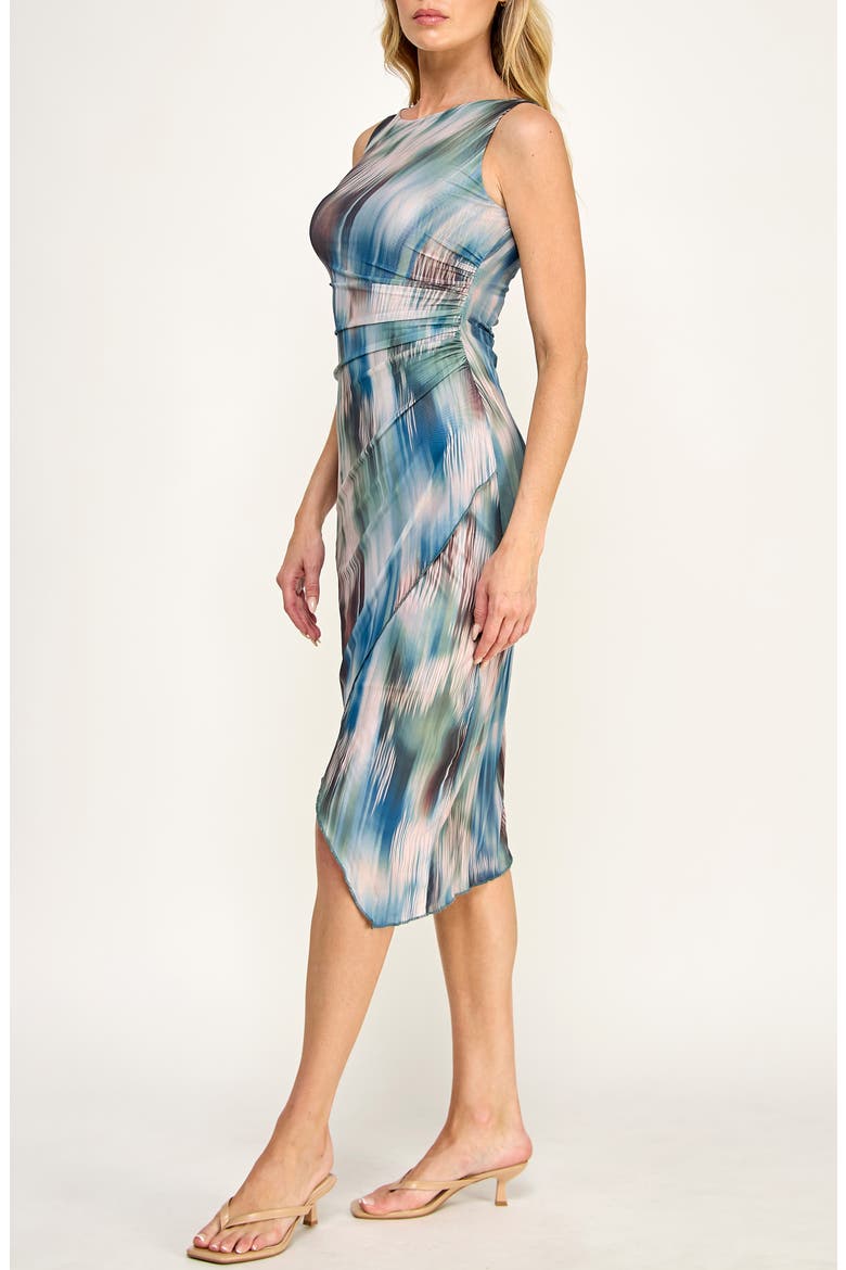 Mesh Fit & Flare Midi Dress, Alternate, color, BLUE/ BROWN/ SAGE