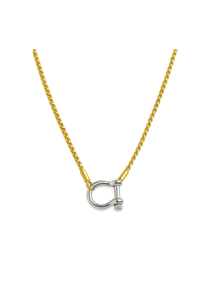 Lucky Lock Carabiner Necklace  Two-Tone Mixed Metal Horseshoe Pendant Chain, Main, color, Gold Necklace Silver Carabiner