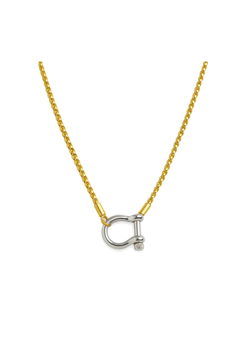 Hollywood Sensation Lucky Lock Carabiner Necklace Two-Tone Mixed Metal Horseshoe Pendant Chain, Main, color, Gold Necklace Silver Carabiner