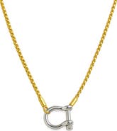 DLORIA Lucky Lock Carabiner Necklace  Two-Tone Mixed Metal Horseshoe Pendant Chain