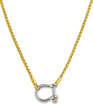 DLORIA Lucky Lock Carabiner Necklace  Two-Tone Mixed Metal Horseshoe Pendant Chain