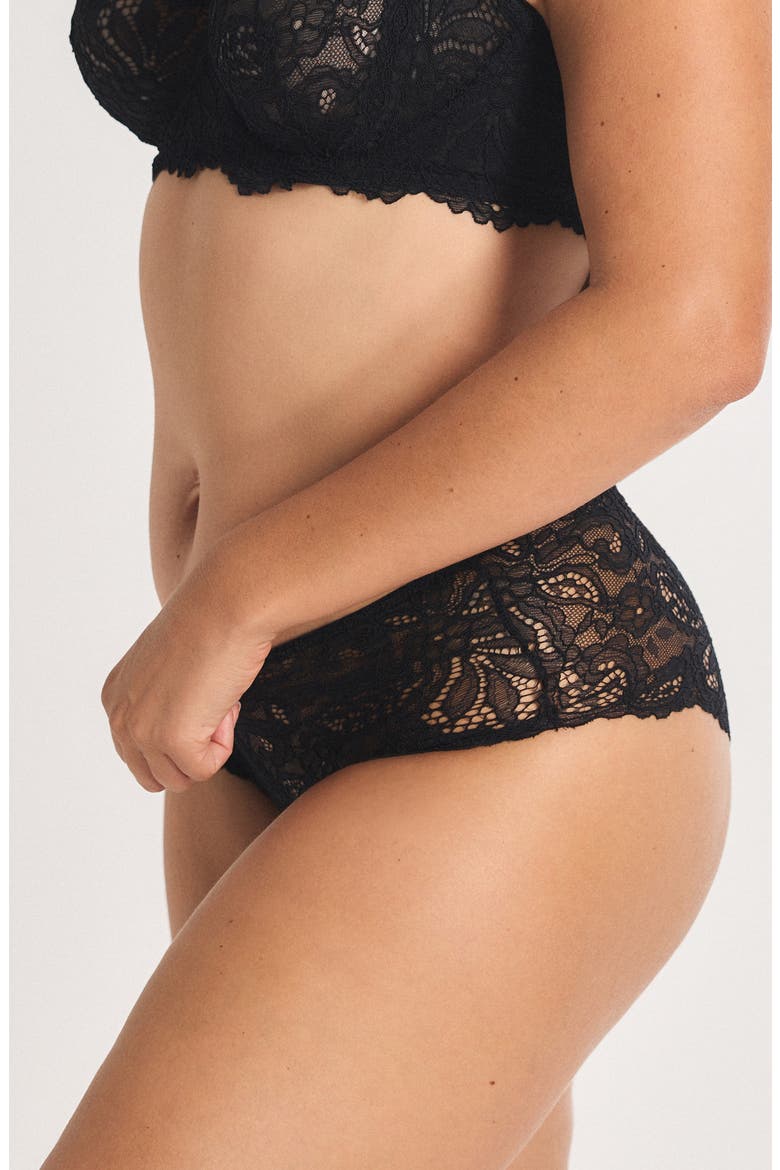 Romantic Corded Lace Hipster Panties, Alternate, color, BLACK CAVIAR