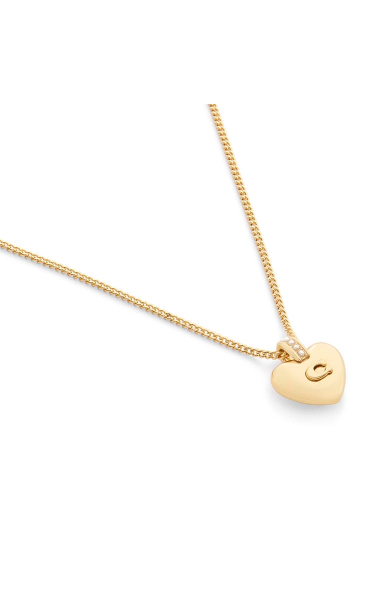 COACH Puffy Heart Pendant Necklace, Alternate, color, Shiny Gold