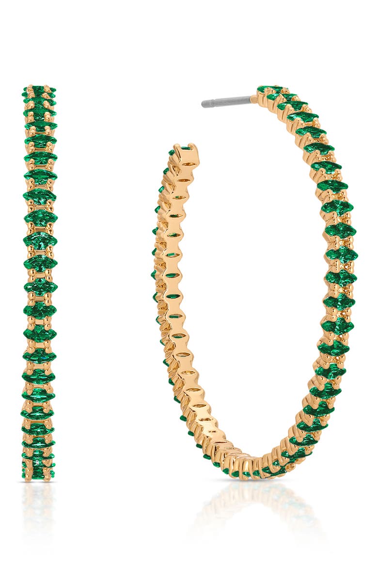 Dainty Marquise Cubic Zirconia Hoop Earrings, Main, color, GREEN