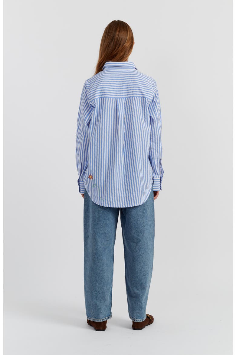 Cotton Oxford Stripe Floral Shirt, Alternate, color, Blue
