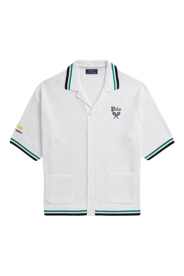 US Open Short Sleeve Knit Cardigan, Alternate, color, WHITE
