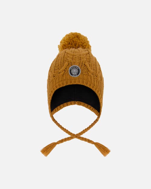 Deux Par Deux Lined Winter Hat With Pompom In Brown