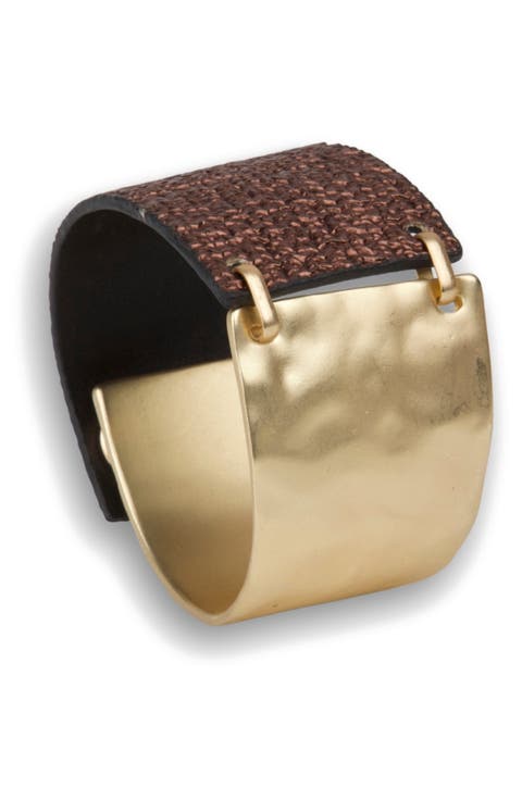 Hammered Metal & Faux Leather Bracelet