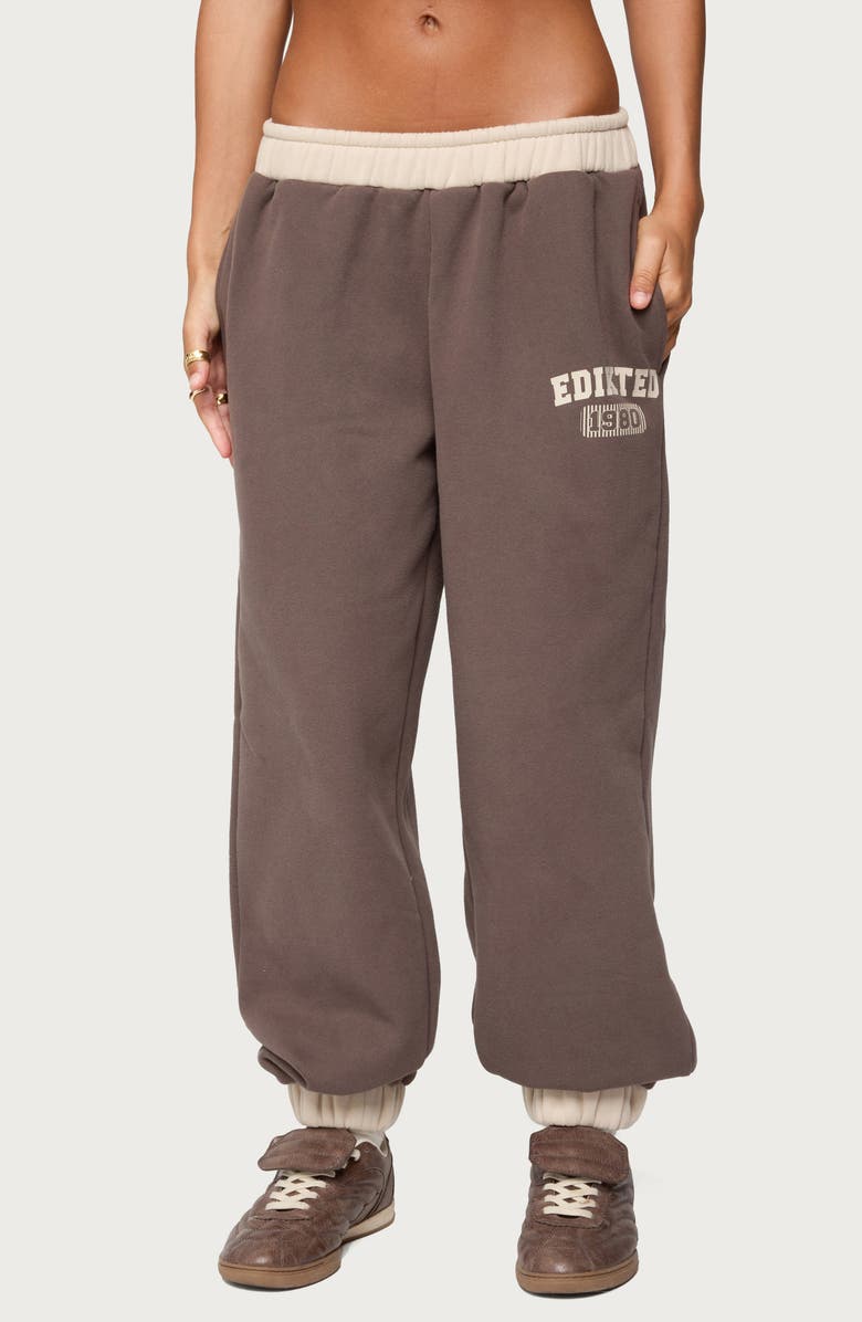 EDIKTED 1980 Logo Sweatpants, Main, color, Brown