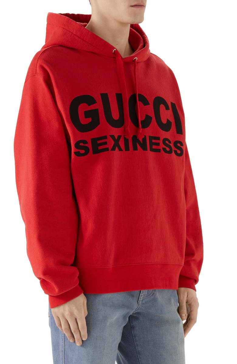 Gucci Sexiness Logo Graphic Cotton Hoodie, Alternate, color,