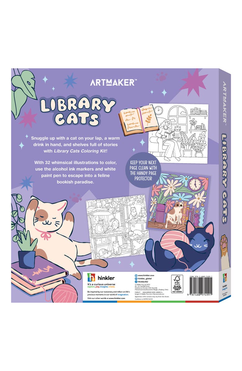 Art Maker Library Cats, Creative Coloring Kit, Adult Activity Set, 32 Designs, Alternate, color, Multicolored