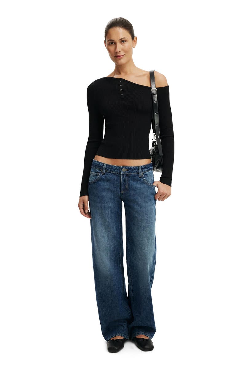 Cotton On Women's One Shoulder Henley Knit, Alternate, color, Black