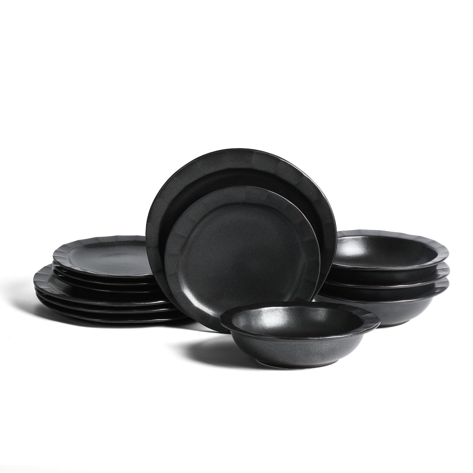 Stone Lain Oasis Stoneware 12-piece Dinnerware Set In Black