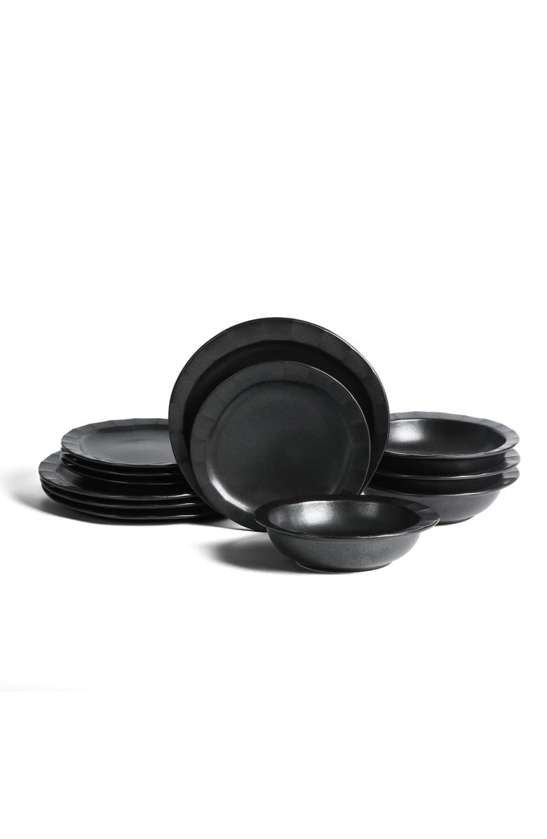 Stone Lain Oasis Stoneware 12-Piece Dinnerware Set, Main, color, Black