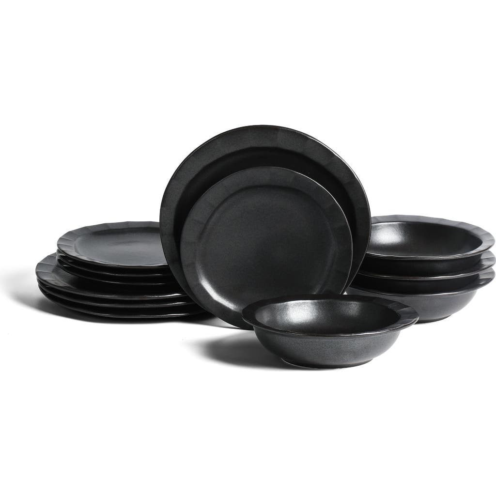 Stone Lain Oasis Stoneware 12-piece Dinnerware Set In Black