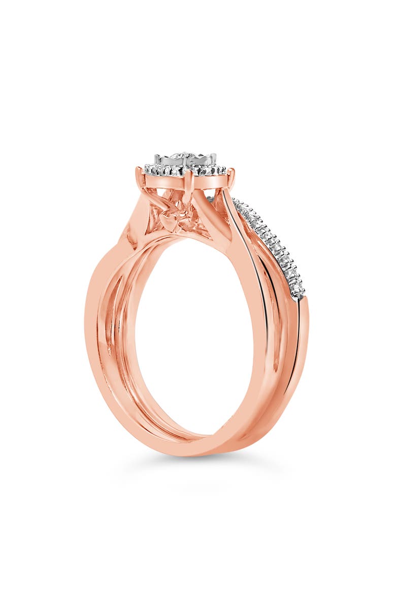 Haus of Brilliance 14K Rose Gold Plated Sterling Silver 1/6 Cttw Diamond Round Halo Bridal Set, Alternate, color, White Gold Over Silver