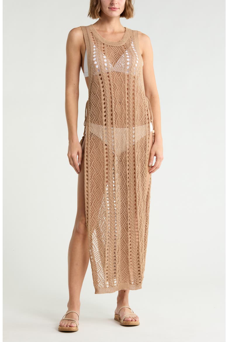 Lurex Knit Swim Coverup Dress, Main, color, TAN