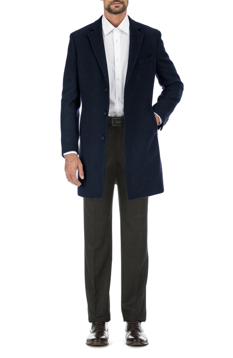 English Laundry Wool Blend 3-Button Three-Quarter Length Top Coat, Main, color, Navy