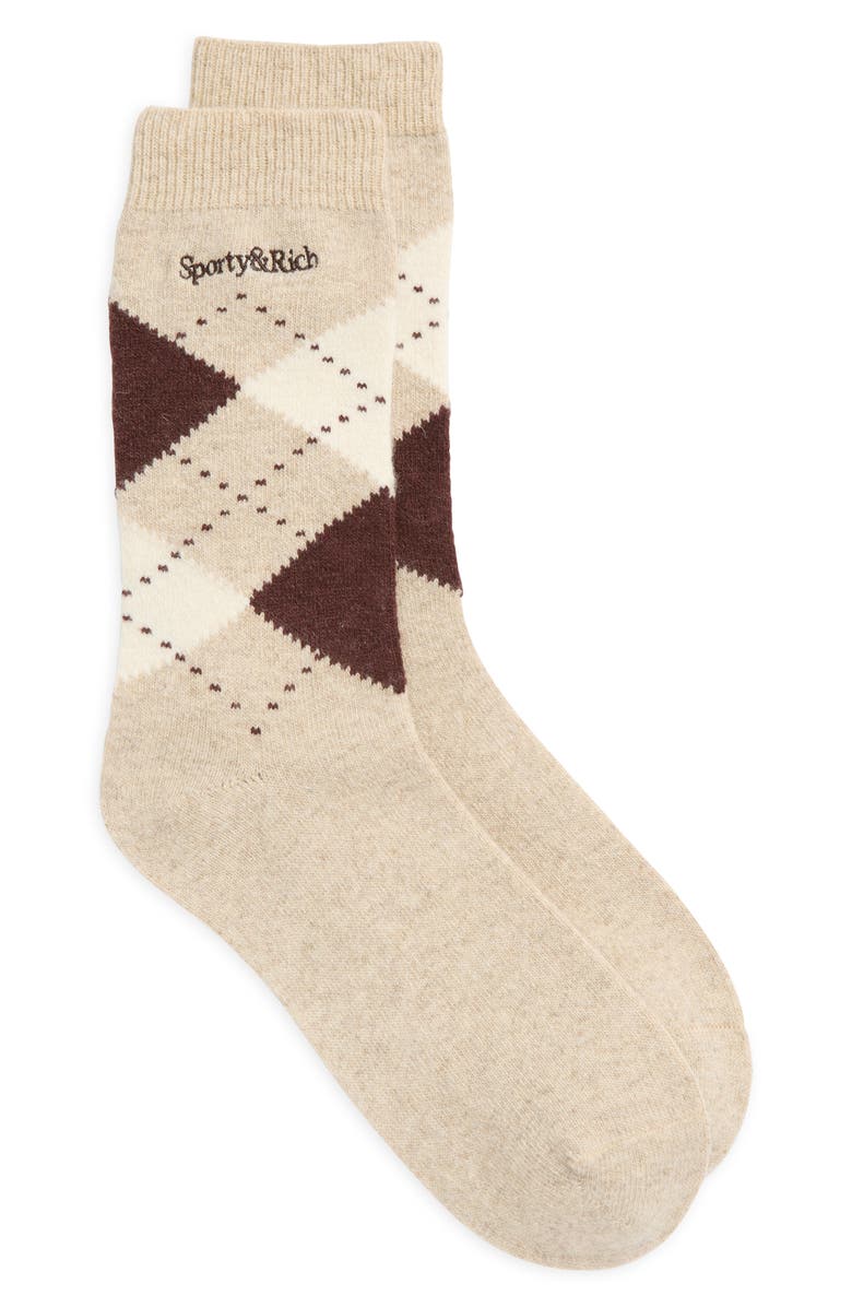 Sporty & Rich Serif Logo Argyle Crew Socks, Alternate, color, 